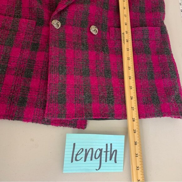 Vintage Pink Plaid Wool Blend Double Breasted Blazer Preppy Jacket No Size Tag - Picture 12 of 14